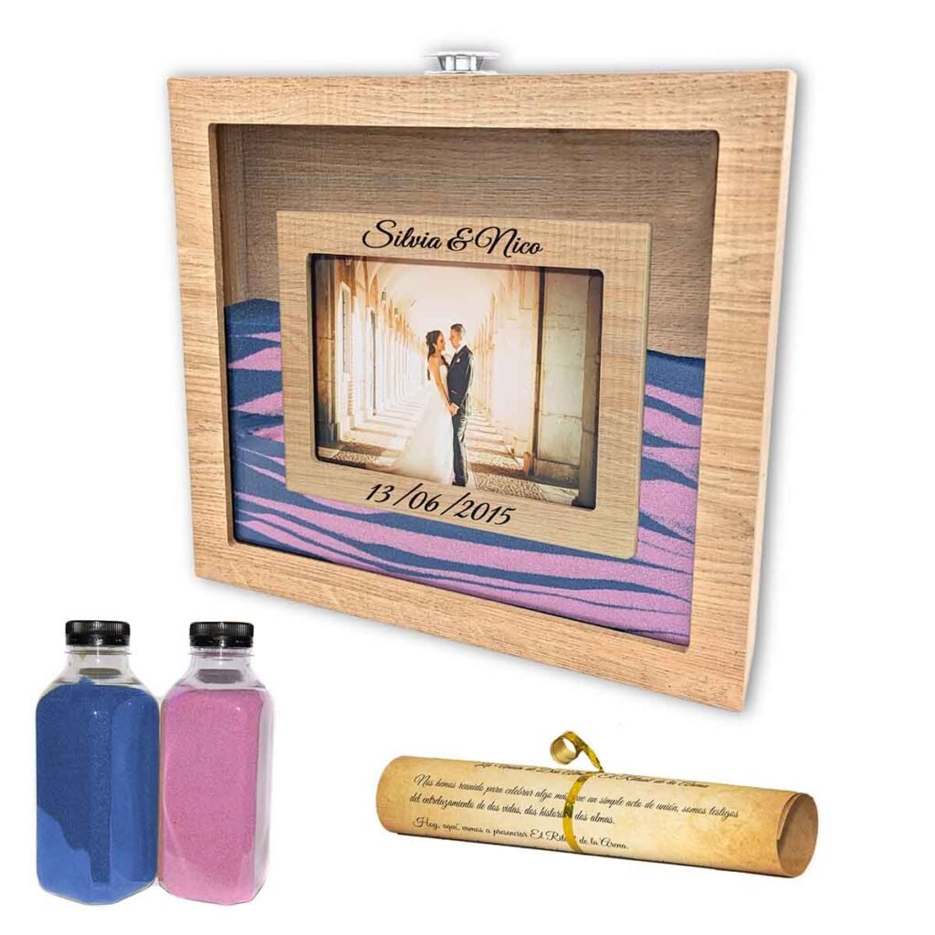 Ceremonia arena madera con arena de colores personalizable