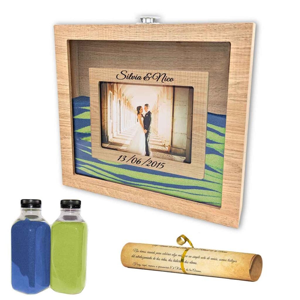 Ceremonia arena roble con arena de colores personalizable