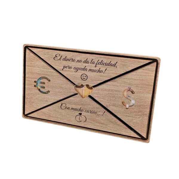 Sobre de madera para el regalo de la boda