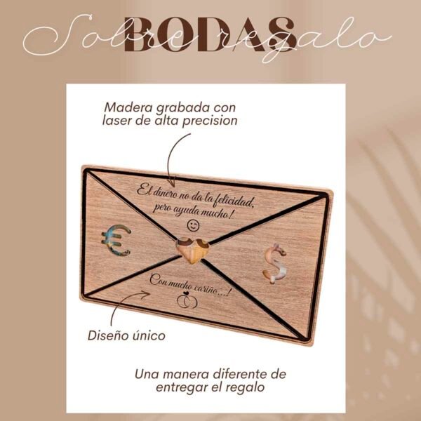 Sobre de madera para el regalo de boda