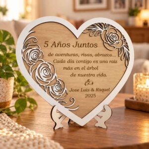Regalo Aniversario de Boda | Corazón de Madera Personalizado