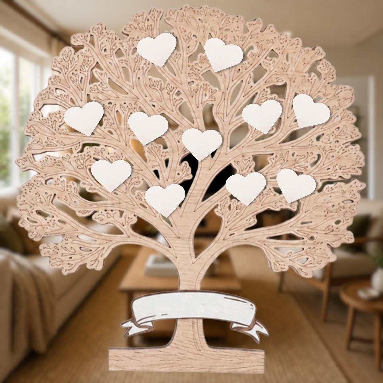 Árbol de la Vida con corazones personalizados para nombres de la familia