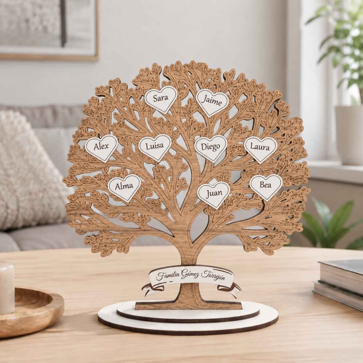 Árbol de la Vida personalizado de madera con nombres de la familia
