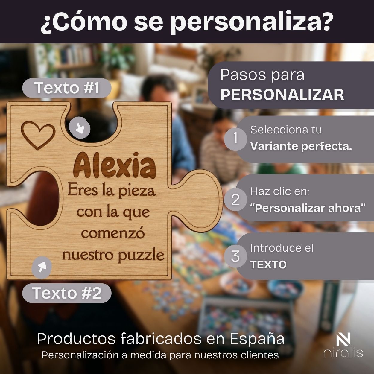 Cómo personalizar pieza de puzzle de madera con nombre y frase