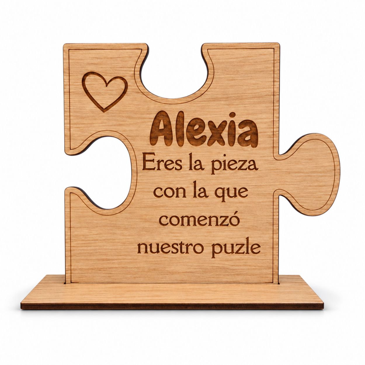 Pieza de puzzle personalizada de madera acabado roble